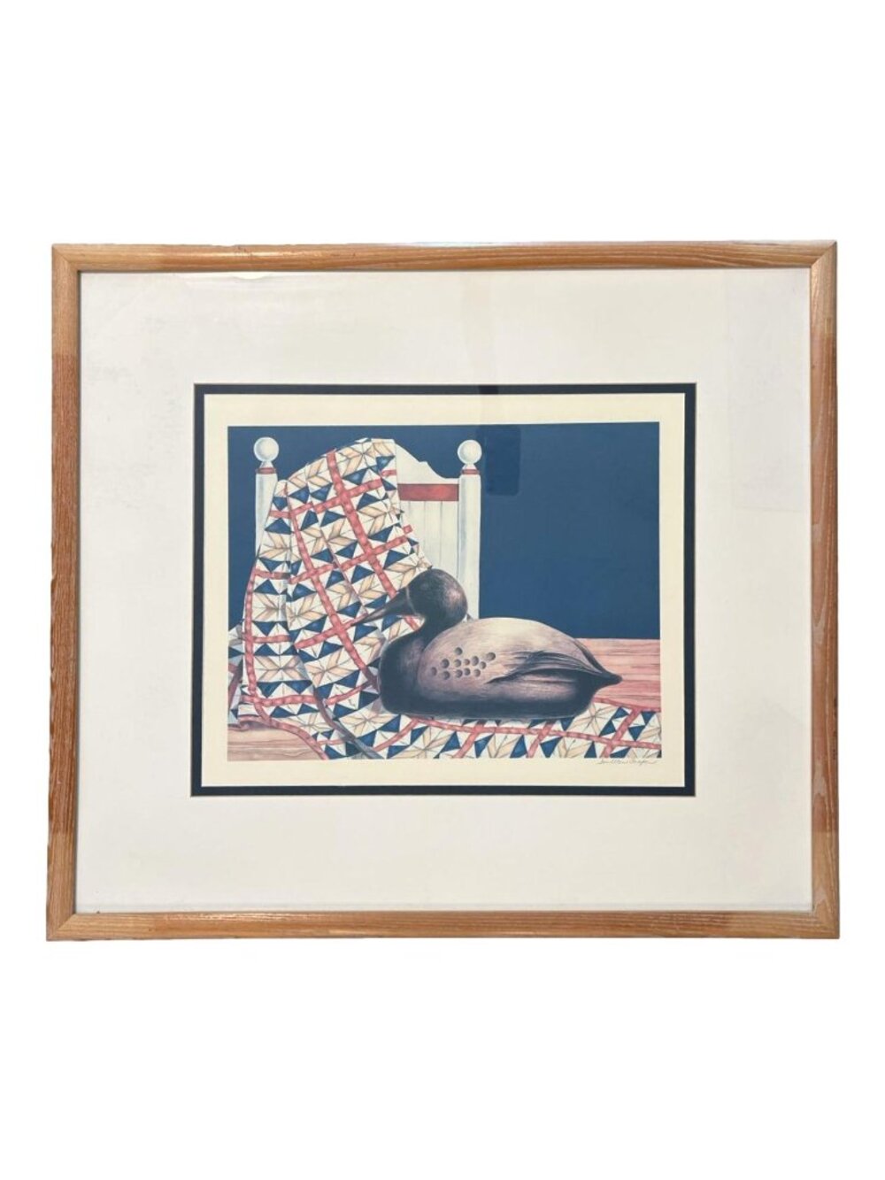 Pauline Eble Campanelli Framed Duck Decoy Print Americana Quilt Art Wood Frame